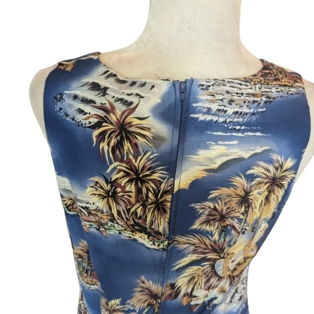 Hilo Hattie's Dress Hawaiian palm print sleeveless cotton blend Blue maxi Sz 12 - Picture 8 of 10